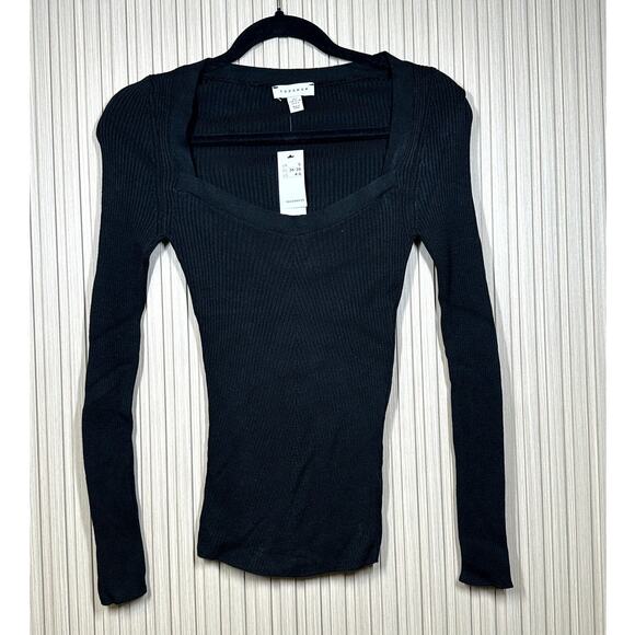 Topshop Black Sweater with Sweetheart Neck Size 4-6 - Picture 1 of 7